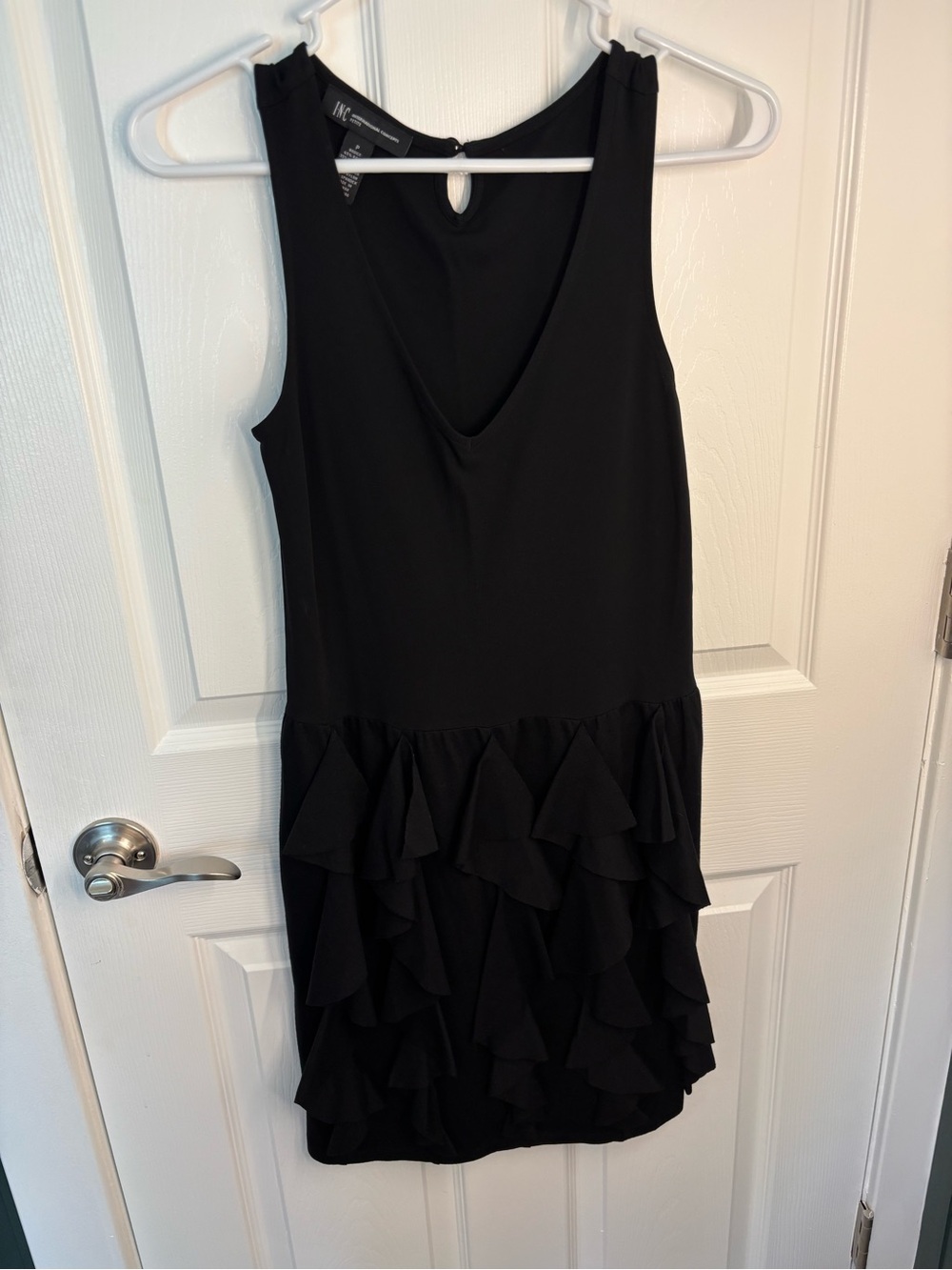 INC International Concepts Black Ruffle Hem Dress – Petite Medium